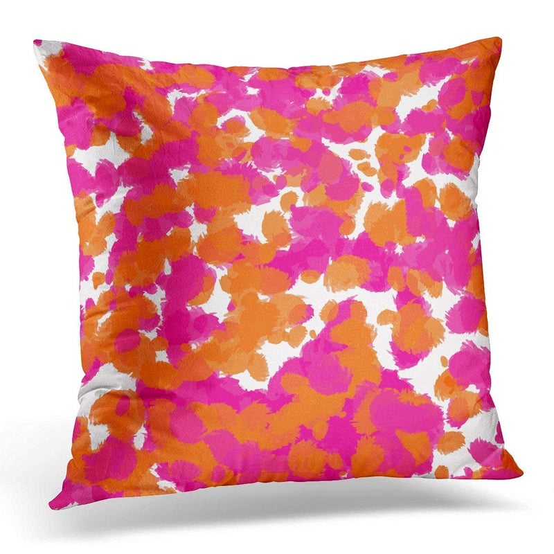 Jbralid Colorful Color Bold Girly Hot Pink Fuchsia Orange Paint Vibrant Pillow Cover Hidden Zipper Cotton Indoor Throw Pillow Case Cushion 16x16 in - Image 1